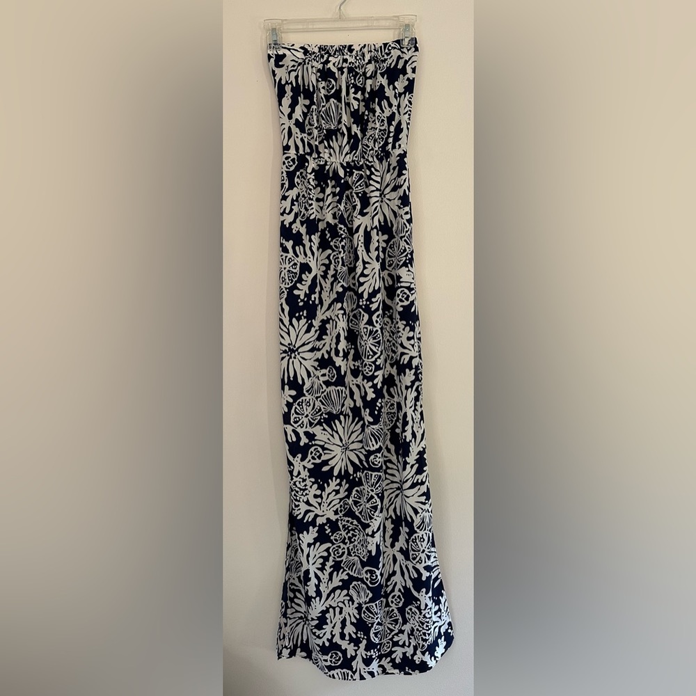 Lilly Pulitzer XS Navy Ocean-Coral-Design Maxi Dress